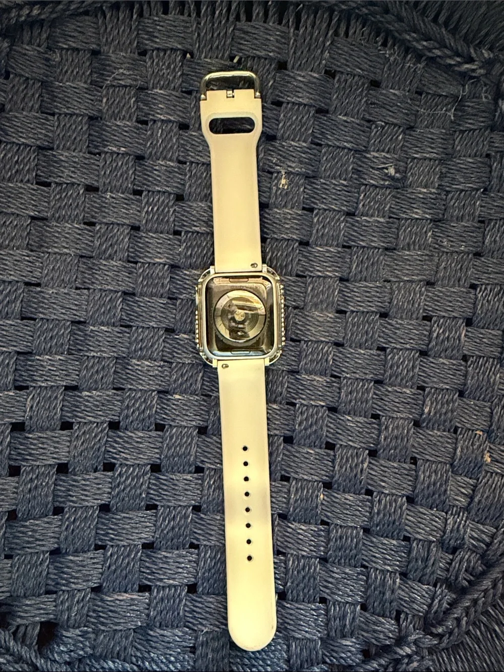 Apple Watch with Pink Woven and Gray Silicone Sport Bands